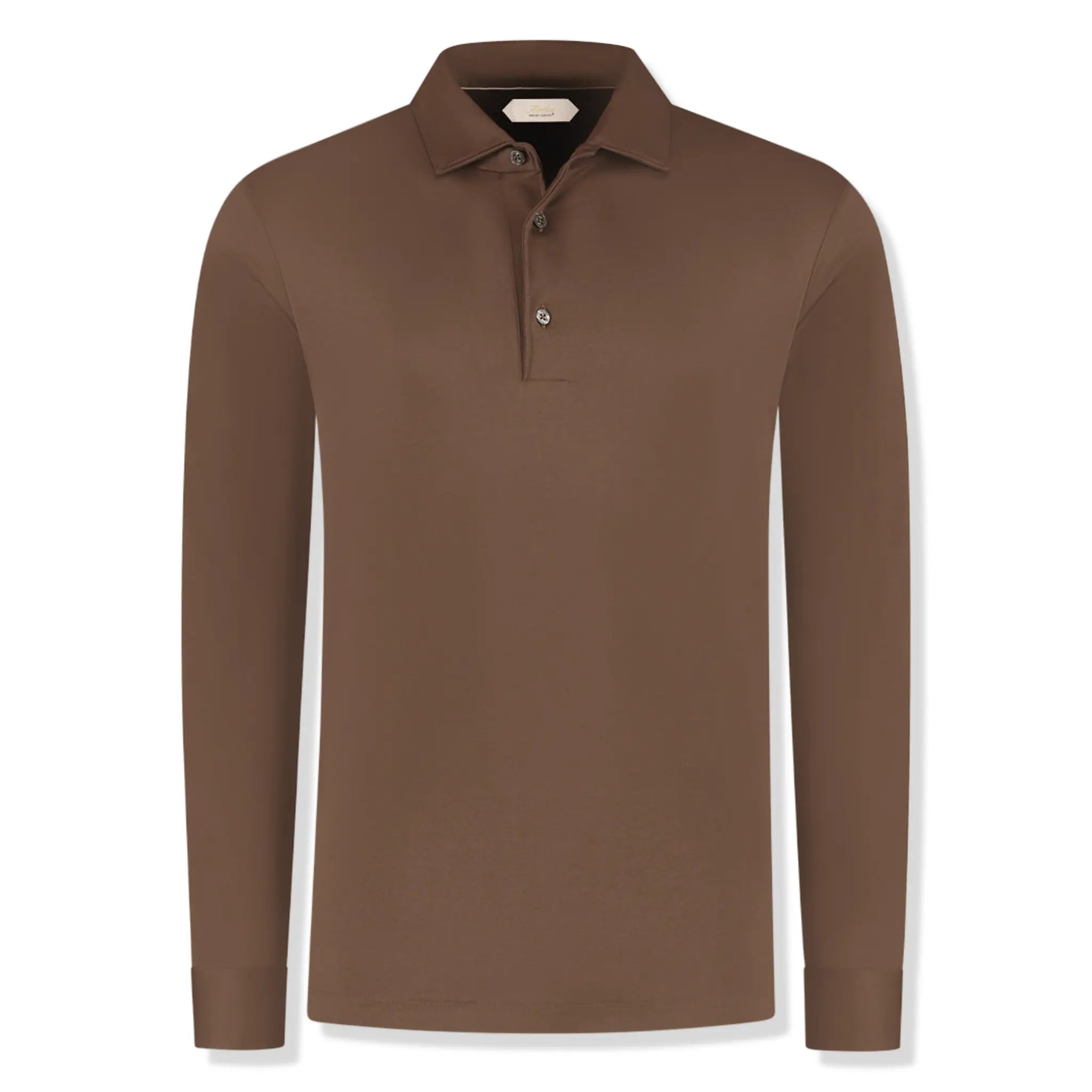Front View of Aurélien Aur1 L/S Chocolate Polo Shirt AUR1LSPOLOCHOCOLATE
